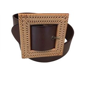 Express Brown Leather Belt with Wicker Buckle S/M NEW